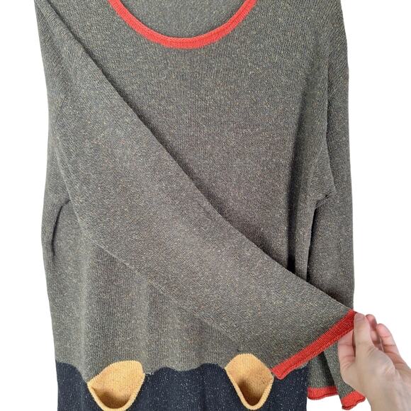 Rare Vintage Flax Dark Green Grey Blue Colorful Speckled Sweater w Pockets - Picture 5 of 9